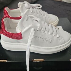 Valentino Women's White and Red Sneakers Sz 8.5